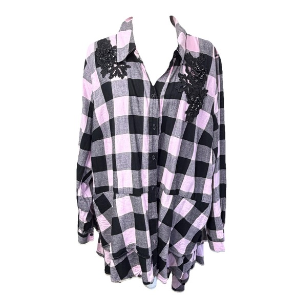 Lane Bryant Pink And Black Buffalo Plaid Hi Low Top Sz 26 - Picture 3 of 14